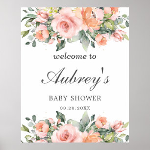 Affiche Baby shower floral rose rose rustique Bienvenue