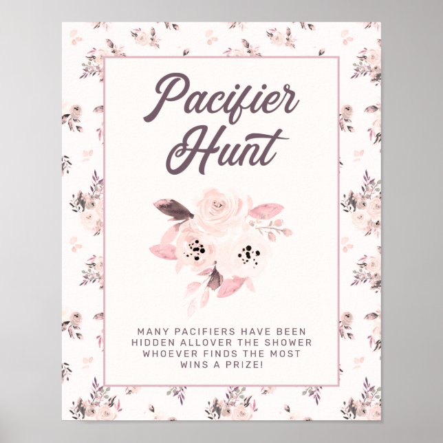 Affiche Baby shower floral rose vif Pacifique Jeu (Devant)