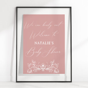 Affiche Baby Shower Floral Rose Vintage Intemporel