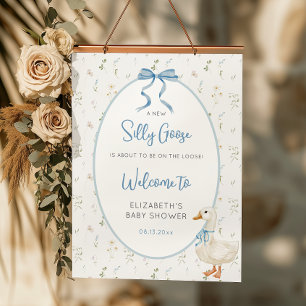 Affiche Baby shower floral soyeux de Bow bleu oie