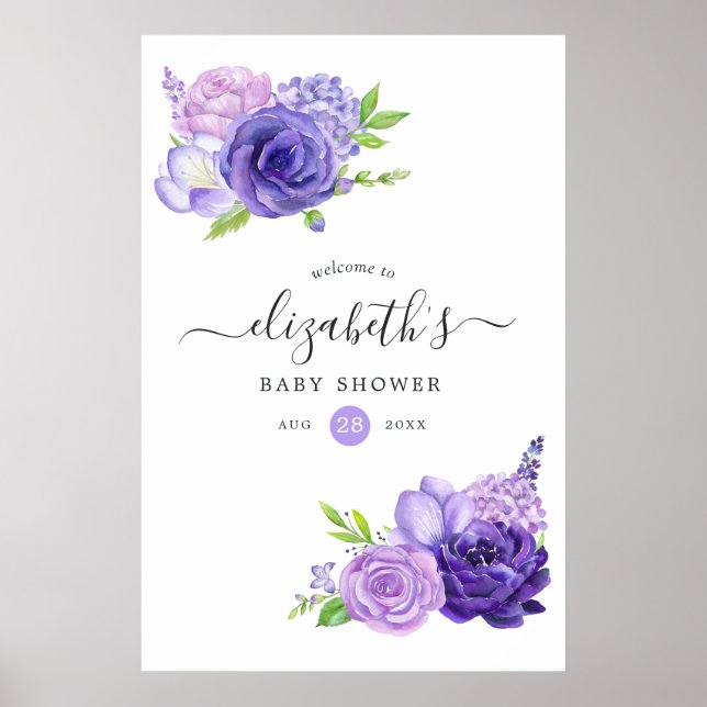 Affiche Baby shower Floral Ultra Violet (Devant)