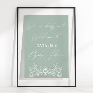 Affiche Baby Shower Floral Vert Timeless Vintage