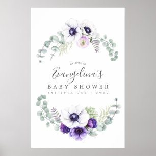 Affiche Baby shower Floral Violet Dusty