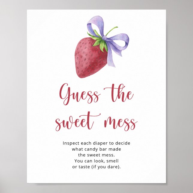 Affiche Baby shower fraise - devinez le désordre (Devant)