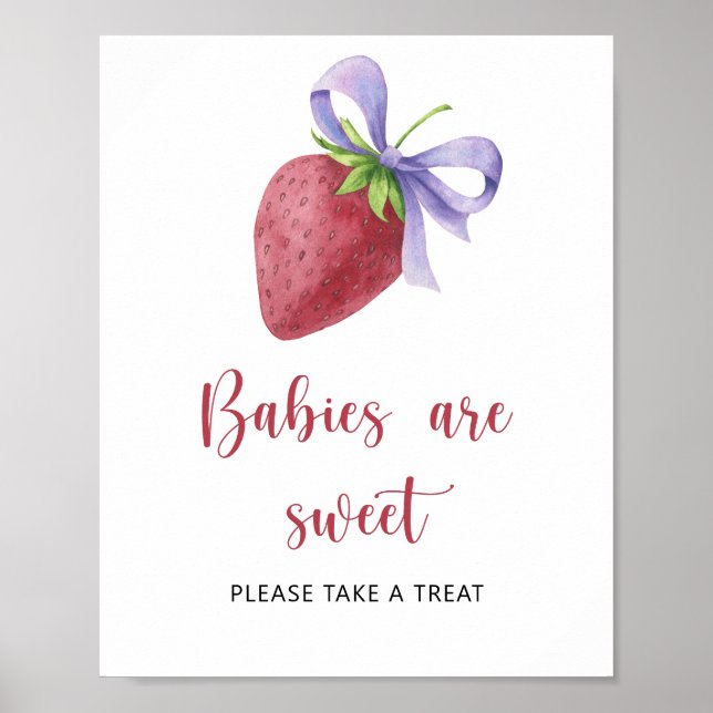 Affiche Baby shower fraise - les bébés sont doux (Devant)