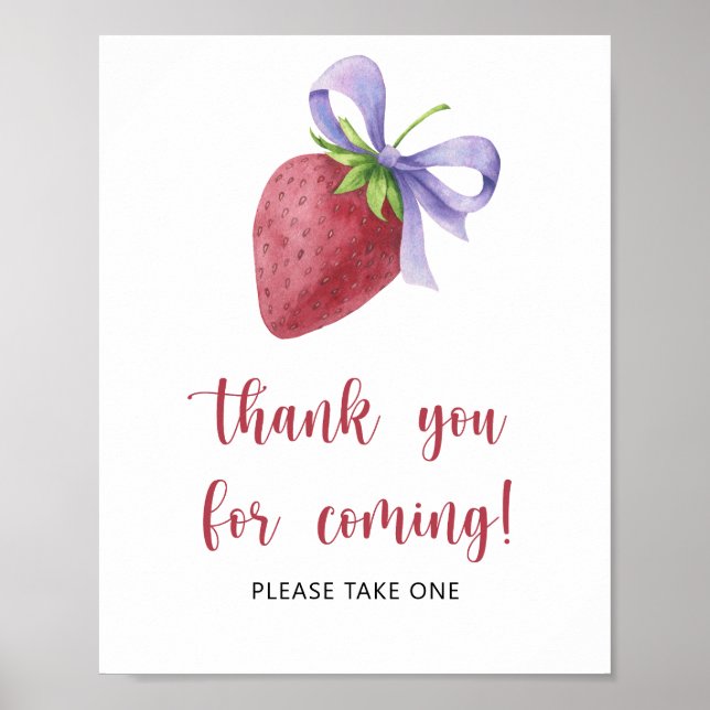 Affiche Baby shower fraise - merci d'être venu (Devant)