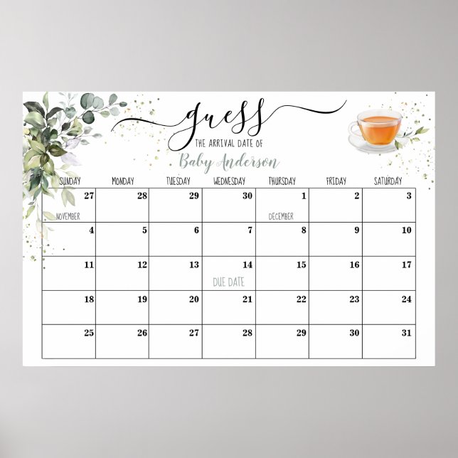 Affiche Baby shower Game Guards Date d'échéance Calendrier (Devant)