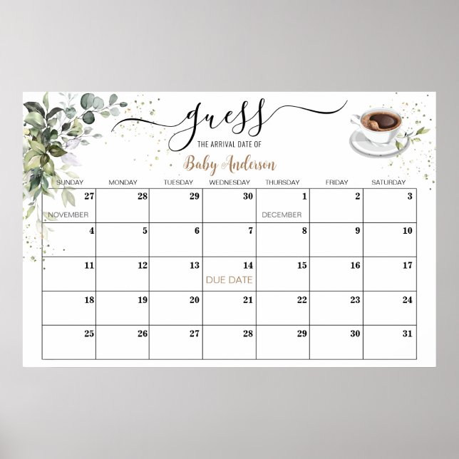 Affiche Baby shower Game Guards Date d'échéance Calendrier (Devant)