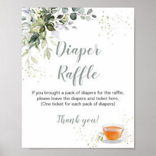 Affiche Baby shower Games Tea Party Diaper Signe Raffin