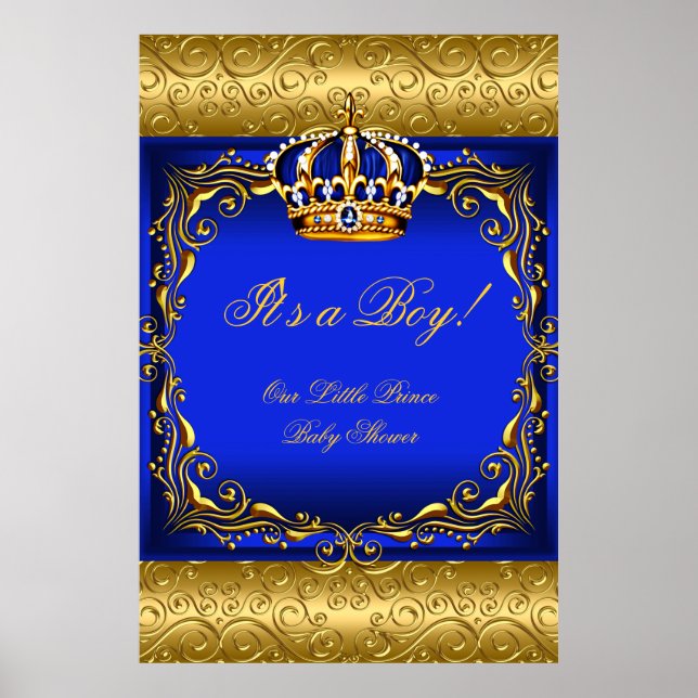 Affiche Baby Shower Garçon Bleu Petit Prince Couro (Devant)