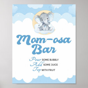 Affiche Baby shower Garçon Blue Elephant Momosa Bar Sign