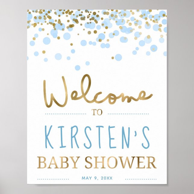 Affiche Baby shower Garçon Blue & Gold Bienvenue (Devant)