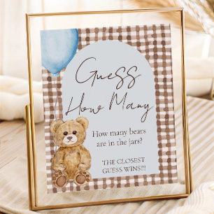 Affiche Baby shower Garçon Devinez Combien Teddy Bear Jeu