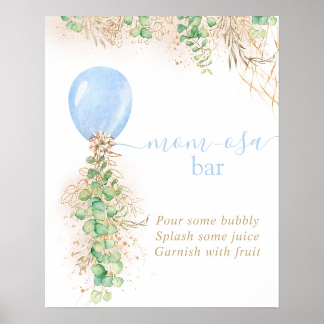 Affiche Baby shower Garçon Eucalyptus Balloon Momosa Bar (Devant)