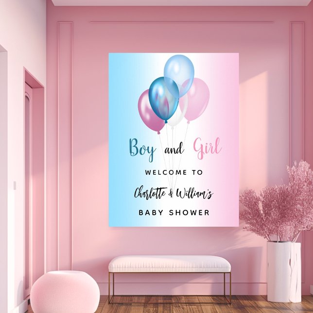 Affiche Baby shower garçon fille bleu rose bienvenue (Créateur téléchargé)