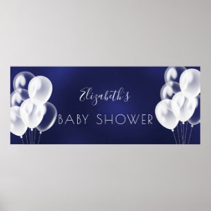 Affiche Baby shower garçon marine bleu blanc nom de ballon