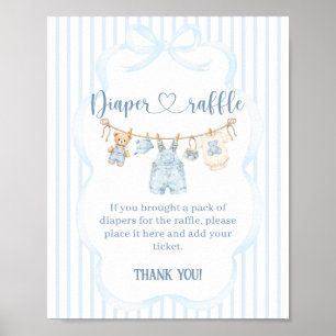 Affiche Baby Shower Garçon Moderne Rayure Jean Bleu
