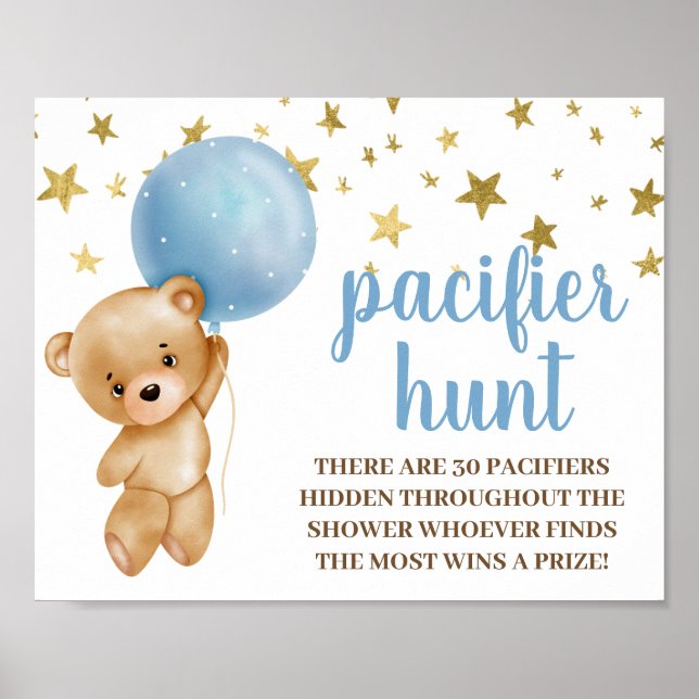 Affiche Baby shower Garçon ours Pacifique Chasse signe (Devant)