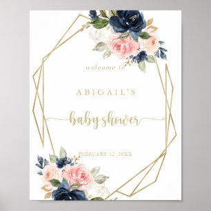 Affiche Baby shower géométrique Floral Gold