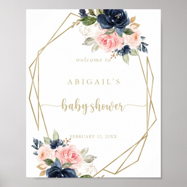 Affiche Baby shower géométrique Floral Gold (Devant)