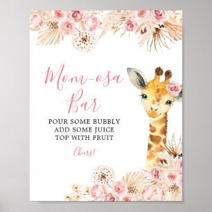 Affiche Baby shower girafe Boho rose vif Maman-osa Bar