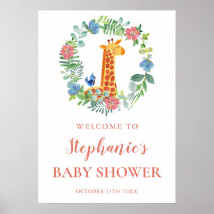 Affiche Baby shower Giraffe & Baby shower de couronne fleu