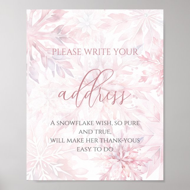 Affiche Baby shower Girl rose Snowflake Adresse (Devant)