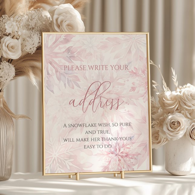 Affiche Baby shower Girl rose Snowflake Adresse (Créateur téléchargé)