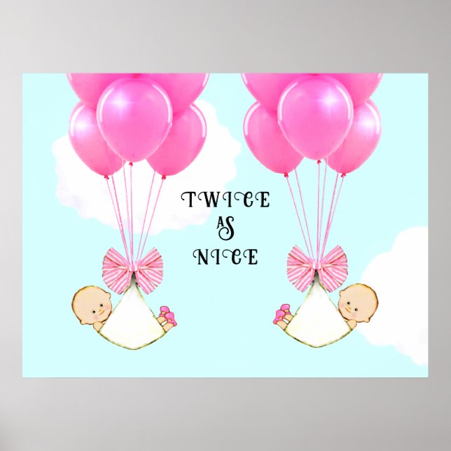 Affiche Baby shower Girl Twins (Devant)
