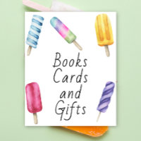 Baby-shower glace à l'eau - livres, cartes et cade