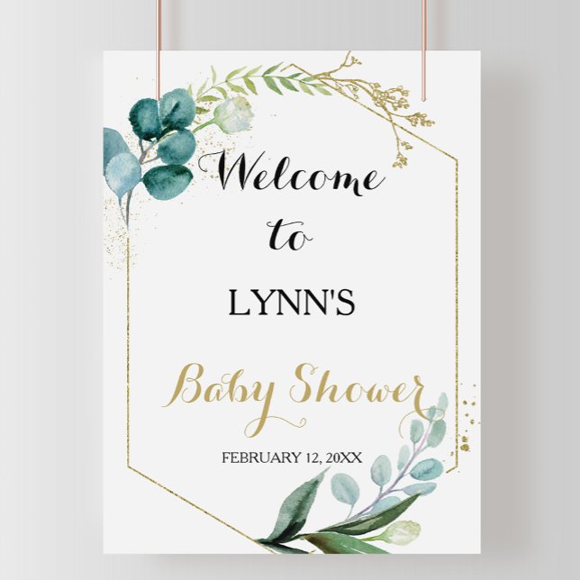 Affiche Baby shower Gold & Green Eucalyptus Bienvenue (Créateur téléchargé)