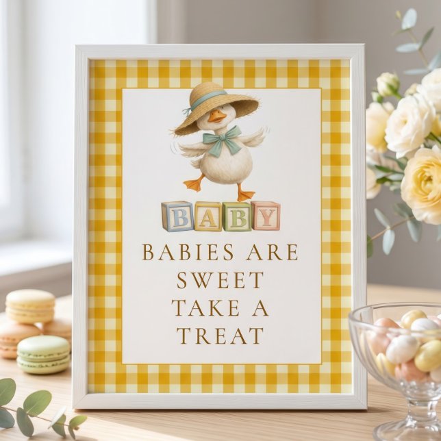 Affiche Baby Shower Goose Jaune Gingham Take A Treat (Créateur téléchargé)