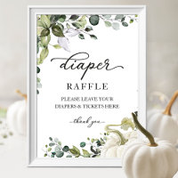 Baby Shower Greenery Diaper Raffle Game Sign