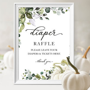 Affiche Baby Shower Greenery Diaper Raffle Game Sign