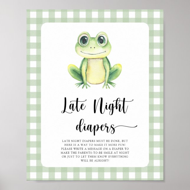 Affiche Baby shower grenouille - Jeu de couches tard la nu (Devant)