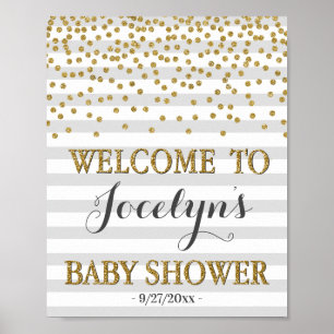Affiche Baby shower gris clair or genre neutre Bienvenue