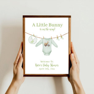 Affiche Baby shower Habille verte Bunny de Pâques Bienvenu