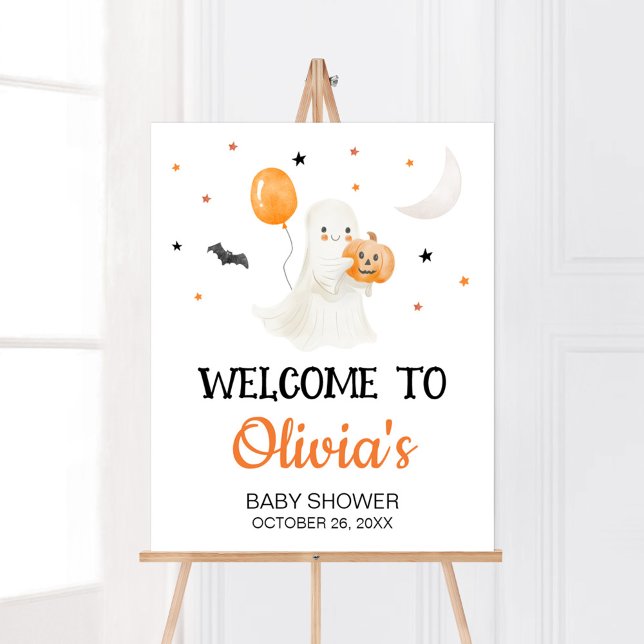 Affiche Baby shower Halloween Little Boo Bienvenue (A Little Boo Baby Shower Welcome Sign)