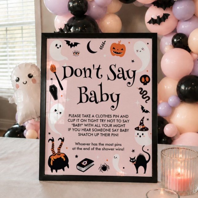 Affiche Baby Shower Halloween Rose 'Ne dites pas bébé' Jeu (Créateur téléchargé)