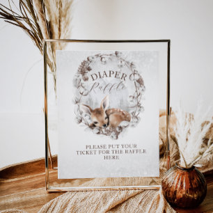 Affiche Baby shower hivernal de cerfs de bois Raffin de co