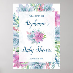 Affiche Baby shower hydrocoloré Succulents