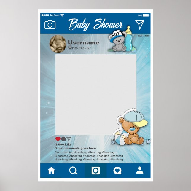 Affiche Baby shower Instagram personnalisé Selfie Frame (Devant)