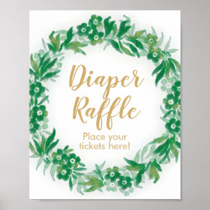 Affiche Baby shower Jardin vert Déchets Raffle Signe