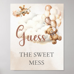 Affiche Baby shower JEU GUESS THE SWEET MESS Bear Balloon