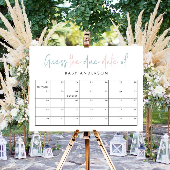 Affiche Baby shower jumeau rose bleu moderne typographie (Créateur téléchargé)