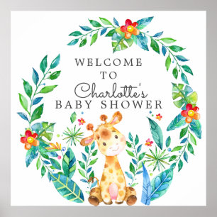 Affiche Baby shower Jungle Giraffe Bienvenue
