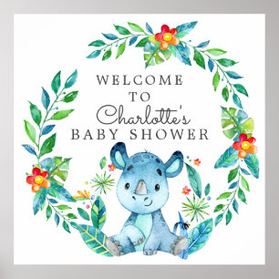 Affiche Baby shower Jungle Rhino Bienvenue
