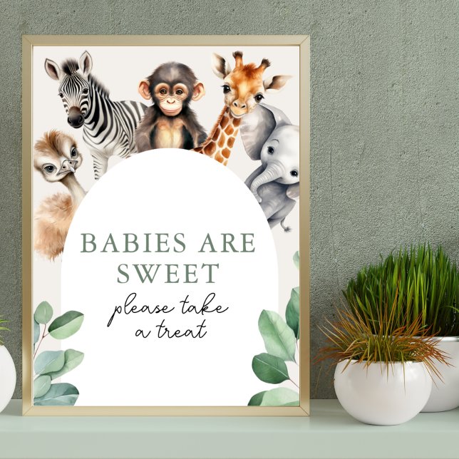 Affiche Baby shower Jungle Safari Animaux Prenez une retra (Jungle Safari Animals Baby Shower Take a Treat Poster)