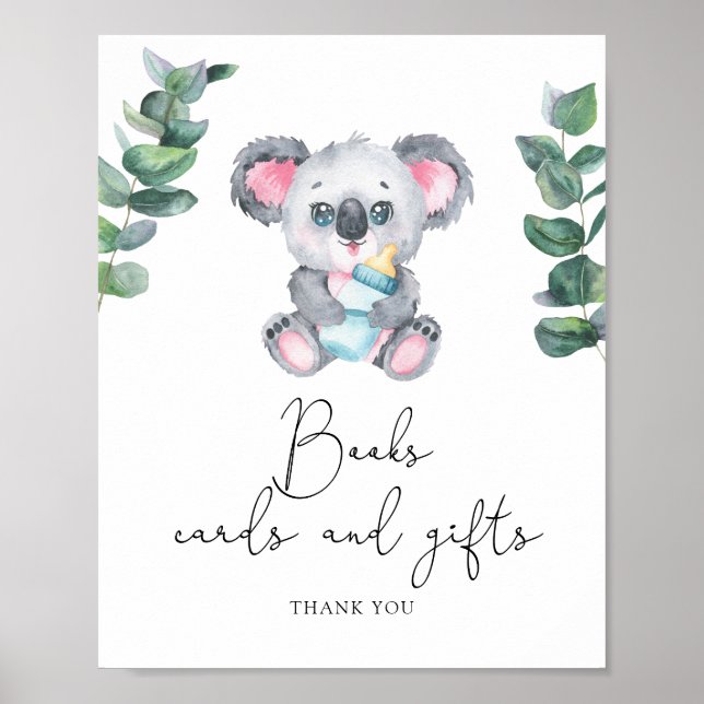Affiche Baby shower Koala - livres, cartes et cadeaux (Devant)