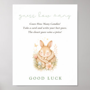 Affiche Baby Shower Lapin à l'aquarelle Devinez combien